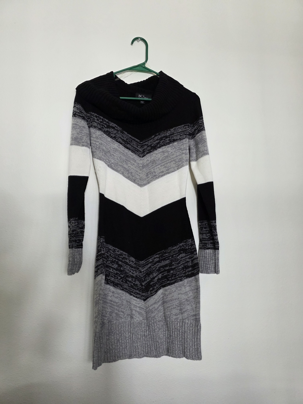 BCX Black & Gray Ribbed Cowl Neck Sweater Dress